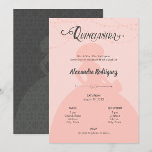 Blush Pink & Steel Charro Silhouette Quinceanera Invitation