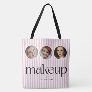Blush Pink Stripe 3 Photo MUA Makeup Artist Tote Bag