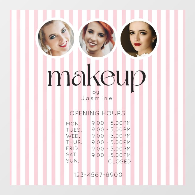 Blush Pink Stripe 3 Photo MUA Opening Hours  (Sheet)