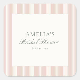 Blush Pink Stripe Custom Classic Bridal Shower Square Sticker