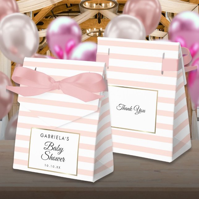 Blush Pink Stripe Elegant Gold Baby Shower Favour Box (Blush Pink Stripe Elegant Gold Baby Shower Favor Boxes)