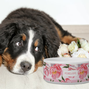 Blush Pink Stripe & Peony Floral   Monogram Bowl