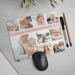 Blush Pink Stripe Photo Collage Mouse Pad