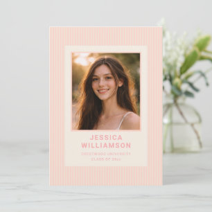 Blush Pink Stripe Photo Graduation Party Announcement