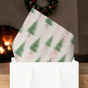 Blush Pink Striped Christmas Tree Watercolor Tissue Paper