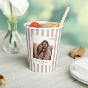 Blush Pink Striped Fun Retro  Engagement Photo Paper Cups