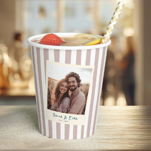 Blush Pink Striped Fun Retro  Engagement Photo Paper Cups