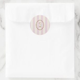 Blush Pink Striped Monogram Wedding Sticker