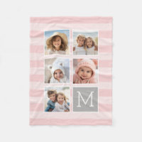 Blush Pink Stripes - 5 Photo Collage Monogram