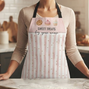 Blush pink Stripes Custom Bakery Apron