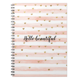 Blush Pink Stripes Gold Hearts Notebook