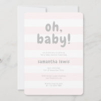 Blush Pink Stripes Light Grey Oh Baby Girl Shower