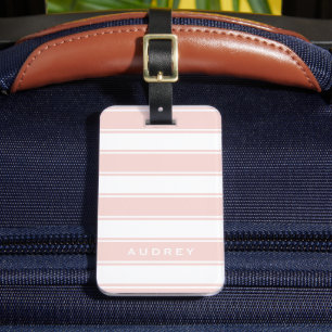 Blush Pink Stripes & Monogram Modern Minimal Luggage Tag