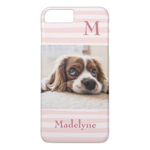 Blush Pink Stripes Monogram Photo Personalised Case-Mate iPhone Case