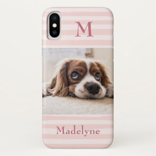 Blush Pink Stripes Monogram Photo Personalised Case-Mate iPhone Case