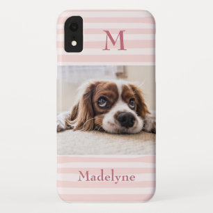 Blush Pink Stripes Monogram Photo Personalised Case-Mate iPhone Case