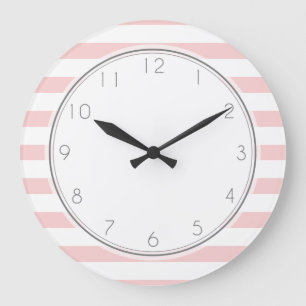 Blush Pink Stripes Pattern Large Clock