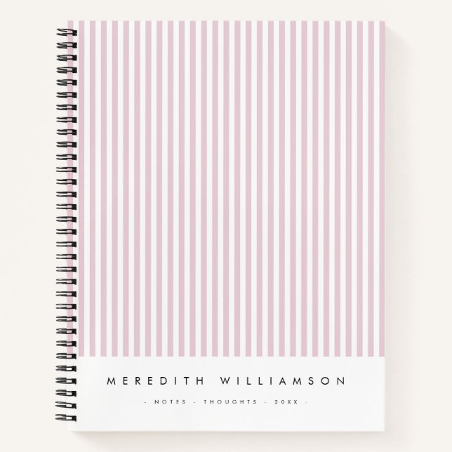 Blush Pink Stripes Personalised Notebook (Front)