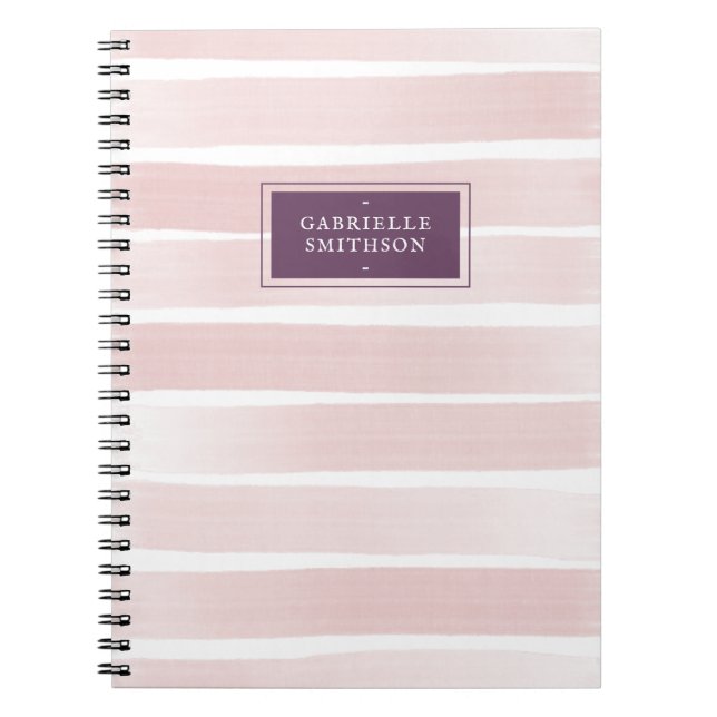 Blush Pink Stripes Purple Name Personalised Notebook (Front)