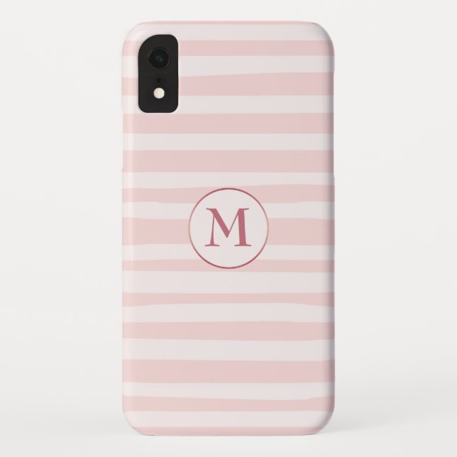 Blush Pink Stripes Rose Monogram Personalised Case-Mate iPhone Case (Back)