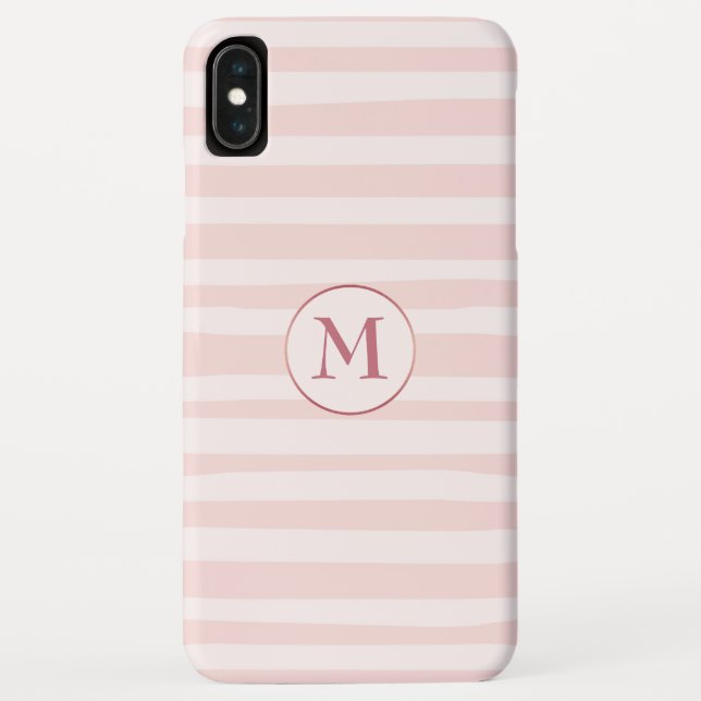 Blush Pink Stripes Rose Monogram Personalised Case-Mate iPhone Case (Back)