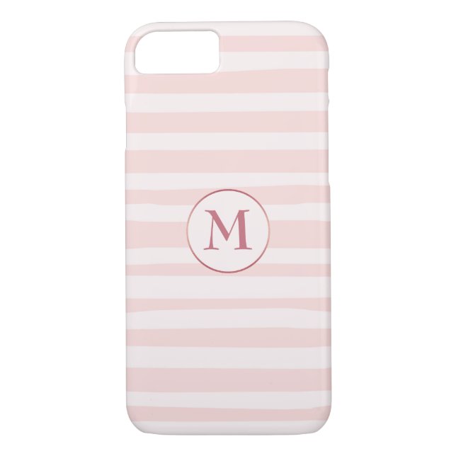 Blush Pink Stripes Rose Monogram Personalised Case-Mate iPhone Case (Back)