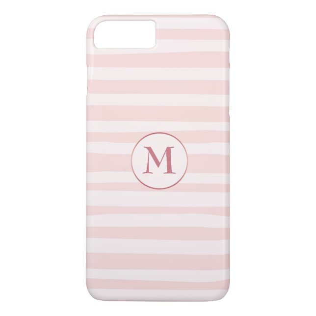 Blush Pink Stripes Rose Monogram Personalised Case-Mate iPhone Case (Back)