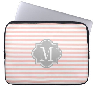 Blush Pink Stripes with Grey Monogram Laptop Sleeve