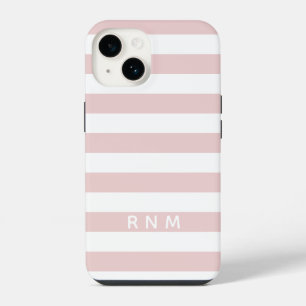 Blush Pink Stripes with Name or Monogram Set 14 iPhone 14 Case