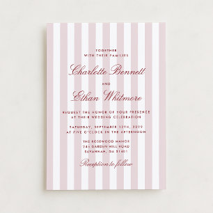Blush Pink Stripes with Red Script Modern Wedding Invitation