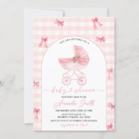 Blush Pink Stroller Gingham Bow Girl Baby Shower