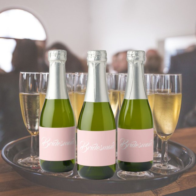Blush Pink Stylised Script Wedding Bridesmaid Sparkling Wine Label (In Situ Wedding)