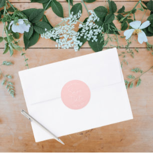 Blush Pink Stylised Wedding Save the Date Classic Round Sticker