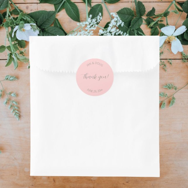 Blush Pink Stylised Wedding Thank You Classic Round Sticker (In Situ Wedding)
