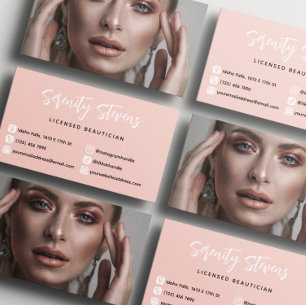 Blush Pink Stylish Beautician Social Media Photo Business Card