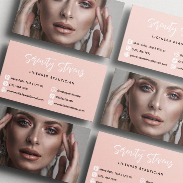 Blush Pink Stylish Beautician Social Media Photo Business Card (Creator Uploaded)