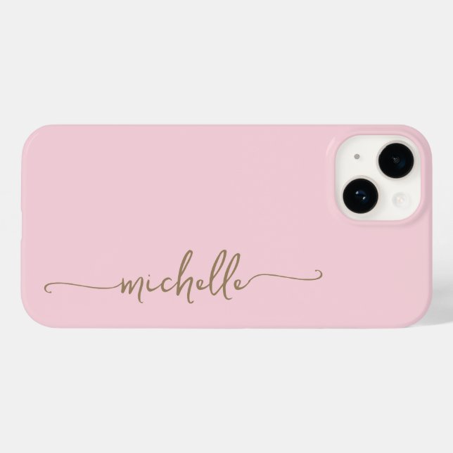 Blush Pink Stylish Girly Minimal Gold Name Script Case-Mate iPhone Case (Back (Horizontal))