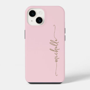 Blush Pink Stylish Girly Minimal Gold Name Script iPhone 14 Case