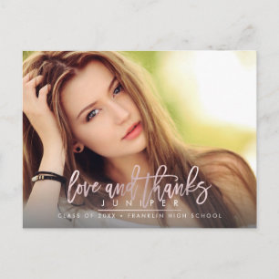 Blush Pink Stylish Script Graduation Love+Thank Postcard