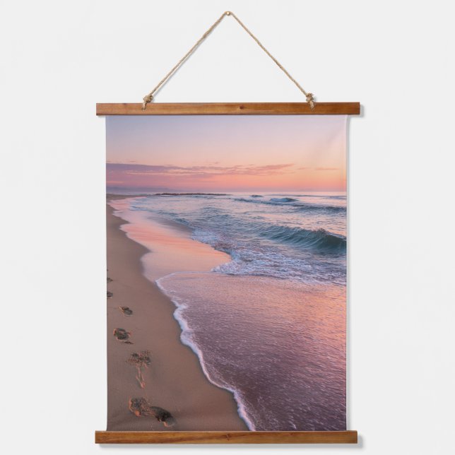Blush Pink Sunset Beach Wave Tapestry (Front)