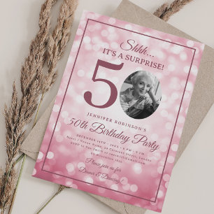 Blush Pink SURPRISE Photo 50 Birthday Glam Lights Invitation