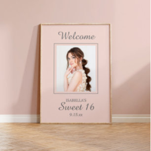 Blush Pink Sweet 16 Welcome Name Photo  Poster