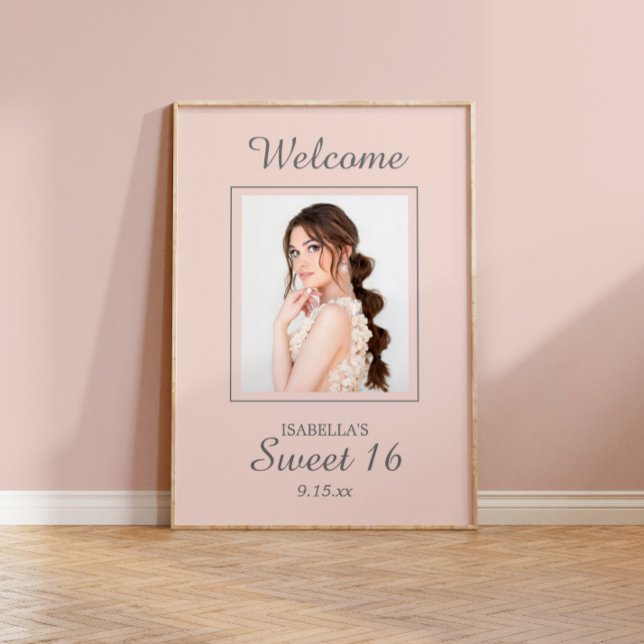 Blush Pink Sweet 16 Welcome Name Photo  Poster (Creator Uploaded)