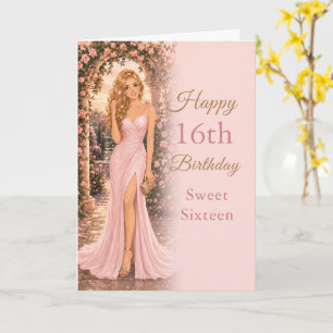 Blush Pink Sweet Sixteen Birthday Card