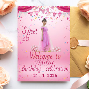 Blush Pink Sweet Sixteen Welcome Sign, Photo  Invitation Postcard
