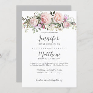 Blush Pink Sweetheart Roses Bouquet Wedding Invitation