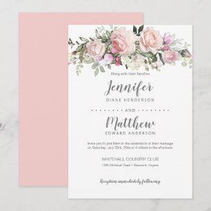 Blush Pink Sweetheart Roses Bouquet Wedding Invitation