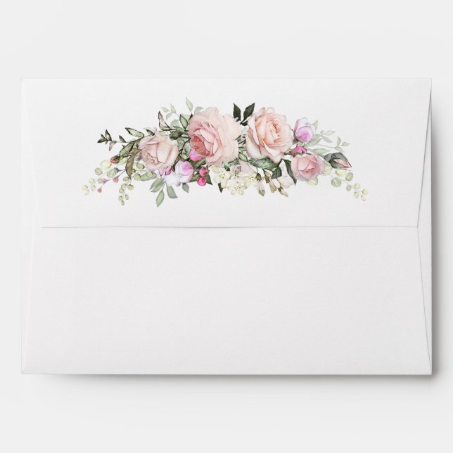 Blush Pink Sweetheart Roses, Buds, Greenery Envelope (Back (Top Flap))
