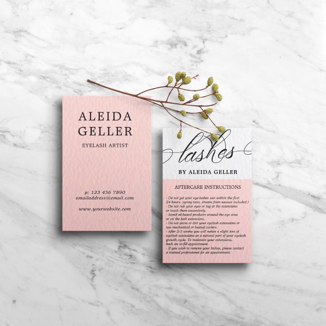 Blush Pink Swirly Script Lash Artist Aftercare Business Card (Creator Uploaded)