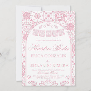Blush Pink Talavera Papel Picado Spanish Wedding Invitation